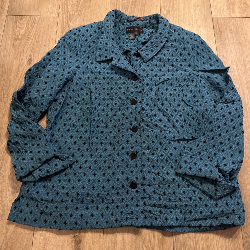 Nina Mclemore Women's Button Up Career‎ Jacket Blue Diamond Pattern Size 18